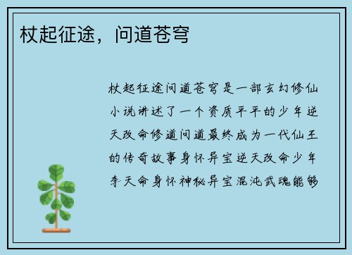 杖起征途，问道苍穹